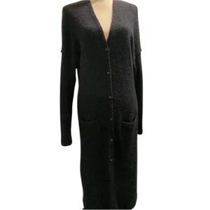 Womens Black Dress Maxi Cardigan buttons acrylic poly mohair wool blend  M